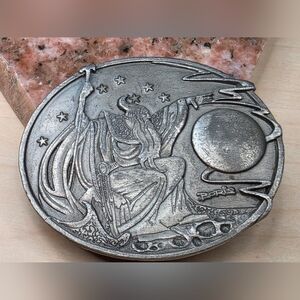 Vintage Boris Vallejo Pewter Belt Buckle Marked "Wizard" On The Back